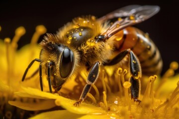 macro shot of bee pollen-covered flower petals, created with generative ai