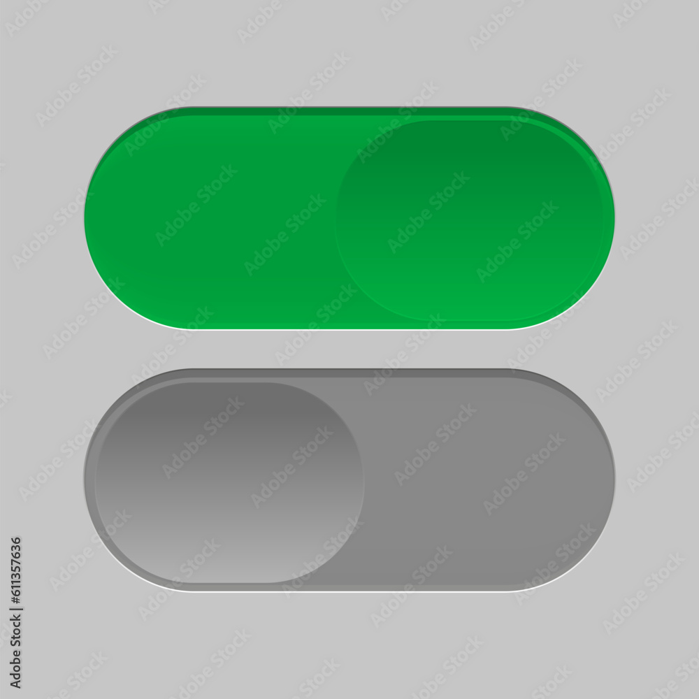 Poster switch on and off buttons isolated on a grey background. 3d rendering