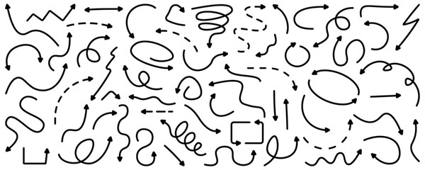 Set of black grunge hand drawn arrows.