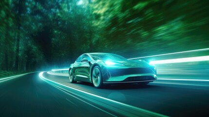 Fototapeta na wymiar An EV car with motion lighting. Automotive innovation and technology concepts. Generative Ai