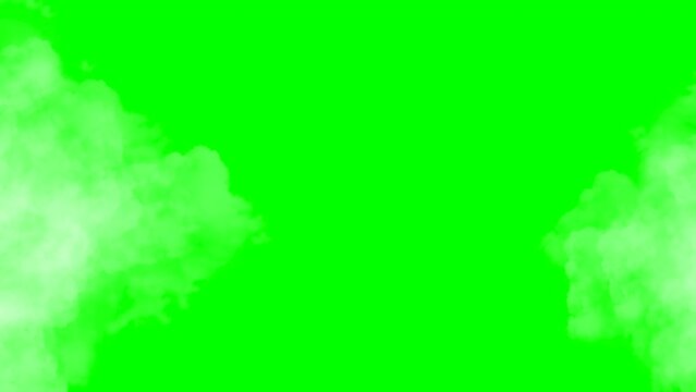 animation disperse or move in different directions clouds, fog or white smoke on a green chroma key background