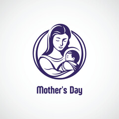 Happy Mother's Day Vector Design, Mom Holds Newborn Cute Baby
