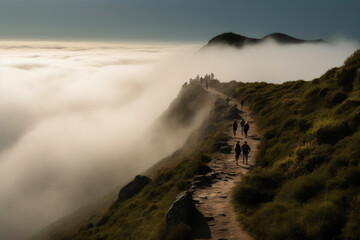 Above the Mist: Wanderers on Ethereal Trails. Generative AI