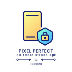 Mobile device security gradient fill desktop icon. Smartphone privacy. Digital safety. Pixel perfect 128x128, outline 4px. Modern colorful linear symbol. Vector isolated editable RGB element