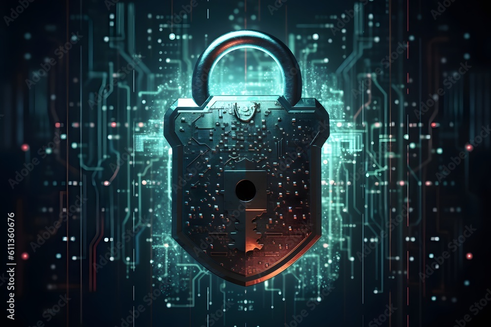 Poster cyber data protection and technology. technology concept security privacy. generative ai