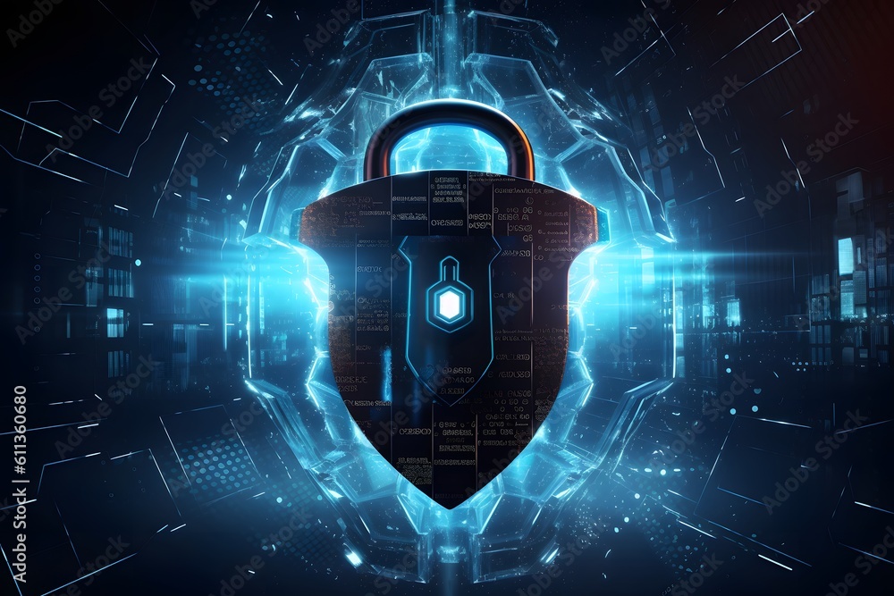 Poster cyber data protection and technology. technology concept security privacy. generative ai