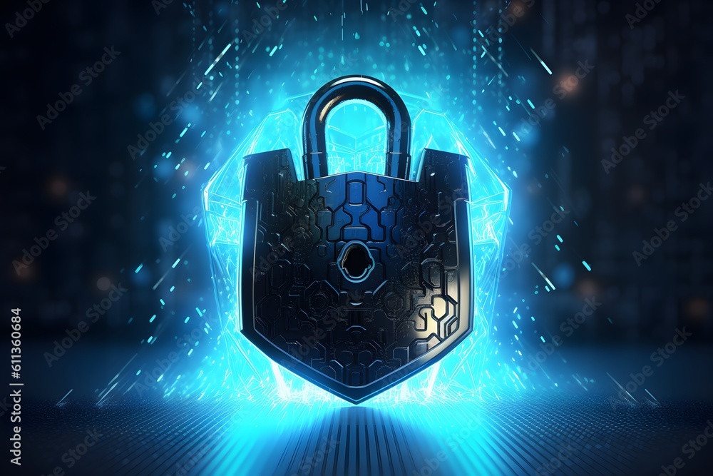 Poster cyber data protection and technology. technology concept security privacy. generative ai