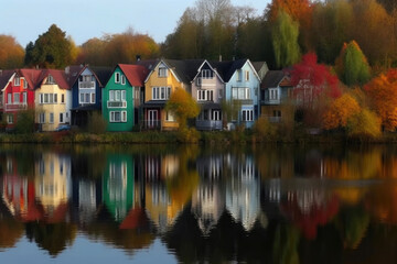 Obraz premium Charming Waterside Cottages. Generative AI