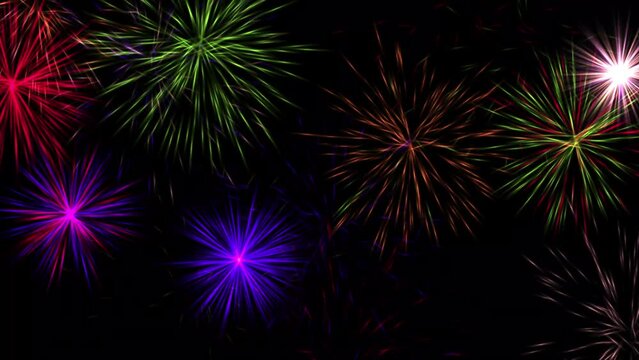 Colorful fireworks motion graphics with night background