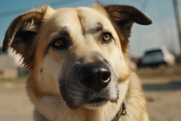 Obraz premium User central asian shepherd portrait dog, tongue close up, generated ai