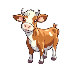 Playful Cow: Delightful 2D Illustration of a Cute Farm Friend