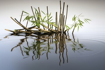 Bamboo on Water, Small Clusters Floating in a Serene Landscape