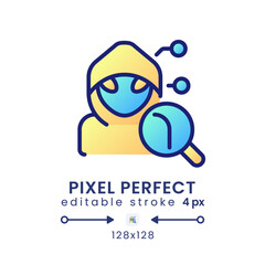 Attack analytics gradient fill desktop icon. Information security. Threat intelligence. Pixel perfect 128x128, outline 4px. Modern colorful linear symbol. Vector isolated editable RGB element