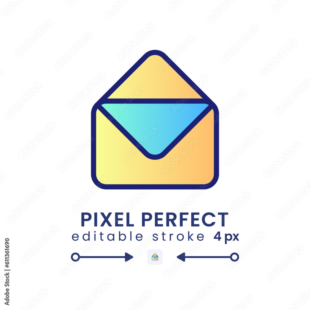 Poster email gradient fill desktop icon. message receiving. online communication. digital service. pixel pe