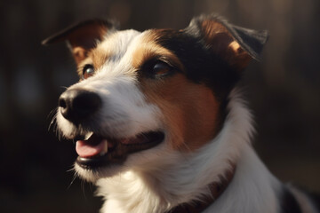 jack russell terrier, sunny day, portrait dog, tongue close up, generated ai