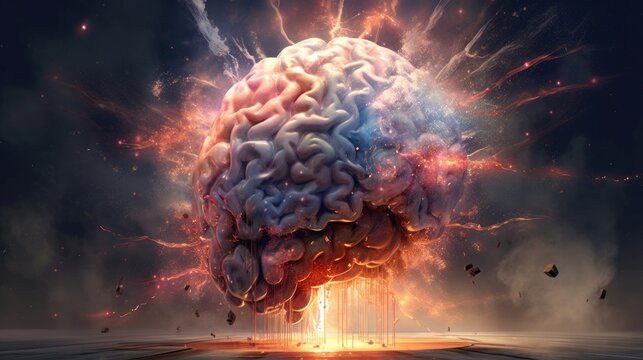 A human brain exploding with knowledge and creativity. Creative brain. Generative ai