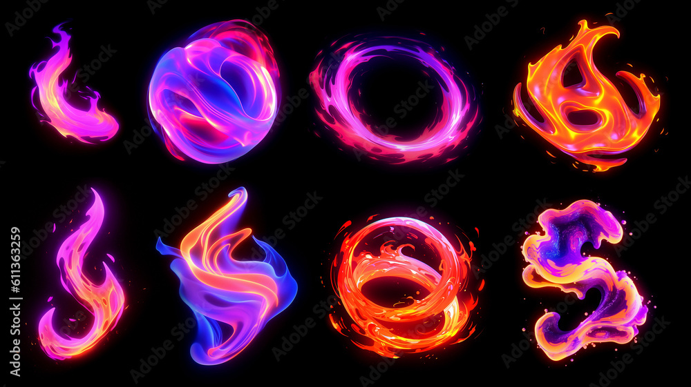 Canvas Prints colorful abstract fire effect set. bold sprite flash elements for graphic design. glowing wavy subst
