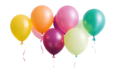 Groups of colorful balloons isolated on transparent background. Generative AI