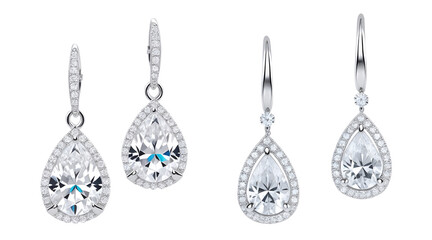 Set of beautiful diamond earrings isolated on transparent background. Generative AI - obrazy, fototapety, plakaty
