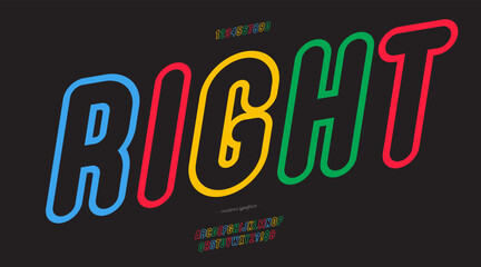 Vector color font bold line style trendy typography for infographics, motion graphics, video, promotion, decoration, logotype, party poster, t shirt, book, animation, banner, game, printing. 10 eps