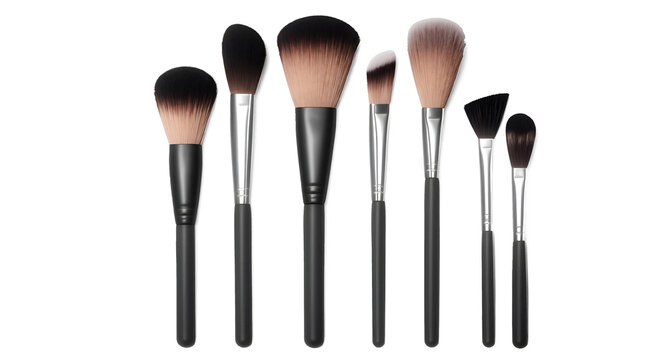 Professional makeup brushes set isolated on transparent background. Generative AI