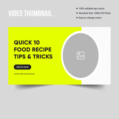 Food recipe tips youtube thumbnail banner template design, editable vector eps 10 file format