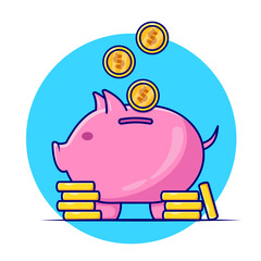 Cute Piggy Bank Finance Set, Vector, Icon Illustration