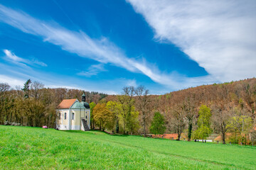 
Beautiful spring landscape on german fields in bavaria riedenburg