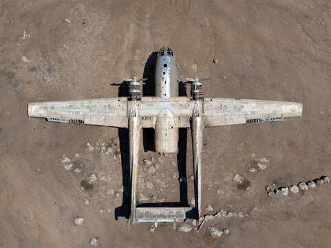 top down view view of an abandon transport aircraft