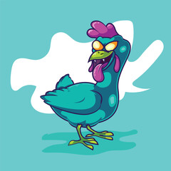 Angry futuristic hen cartoon vector illustration