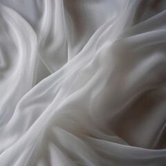 Obraz premium White tulle fabric as background, Fashion textile white Clean woven beautiful soft fabric abstract smooth curve shape decorative background, AI generated.