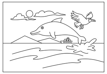 fish marine animals artists coloring pictures. jumping dolphin