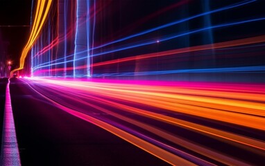 Night Rhythms: Mesmerizing Abstract Light Trails in the Urban Tapestry - High-Quality Wallpaper, Generative AI