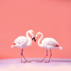 Summer tropical creative concept, pastel pink animal, exotic wild flamingo. A symbol of summer parties and hot sunny days. Illustration. Generative AI.