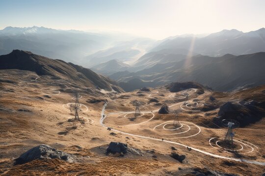 Radio telescope array on a remote mountaintop, Generative AI