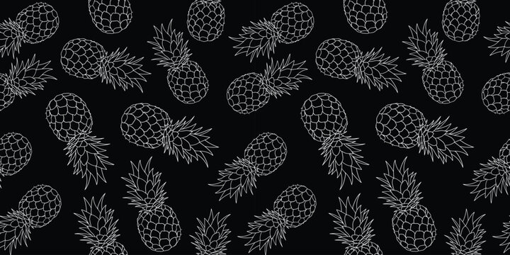 Seamless White pineapples on a black background.
