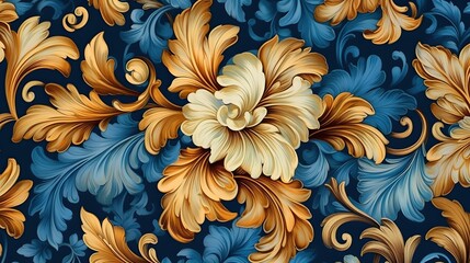 Blue and Gold abstract floral background Generative AI, AI Generated