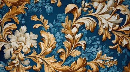 Blue and Gold abstract floral background Generative AI, AI Generated