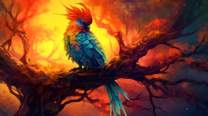 Fototapeta premium beautiful colorful bird in the forest Generative AI, AI Generated