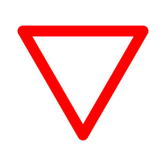 Give way sign. Warning sign to give way to vehicles. Red triangle sign with a clean white background. Caution crossroads. Road sign. Stop.