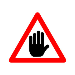 Obraz premium No entry sign. Warning sign prohibited access. Red triangle sign with a silhouette of a lodoni inside. Careful not touch. Road sign. Stop. Sign prohibited.