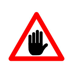 Obraz premium No entry sign. Warning sign prohibited access. Red triangle sign with a silhouette of a lodoni inside. Careful not touch. Road sign. Stop. Sign prohibited.