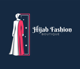 Beauty muslim woman in hijab fashion   logo design template in  line style