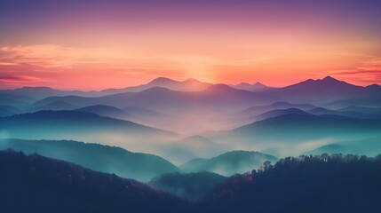 Fototapeta na wymiar beautiful mountain landscape with clouds and sunrise Generative AI, AI Generated