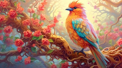 beautiful colorful bird in the forest Generative AI, AI Generated