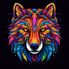 AI illustration of a wolf in neon lights