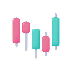 Vector 3D stock chart and magnifying glass Concept of chart analysis for stock investments.