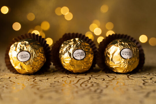 West Bangal, India - May 20, 2023 : Ferrero Rocher chocolate photos shot on different background.