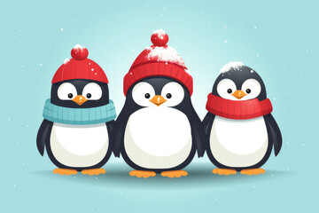 cute penguin character christmas cartoon illustration Generative AI - obrazy, fototapety, plakaty