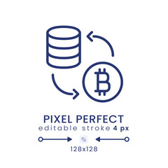 Tokenization linear desktop icon. Sensitive data security. Blockchain technology. Pixel perfect 128x128, outline 4px. GUI, UX design. Isolated user interface element for website. Editable stroke